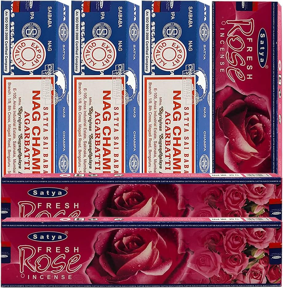 Nag Champa Rose Incense Sticks & Holder Bundle Variety Pack from House of Satya Incense Sticks and