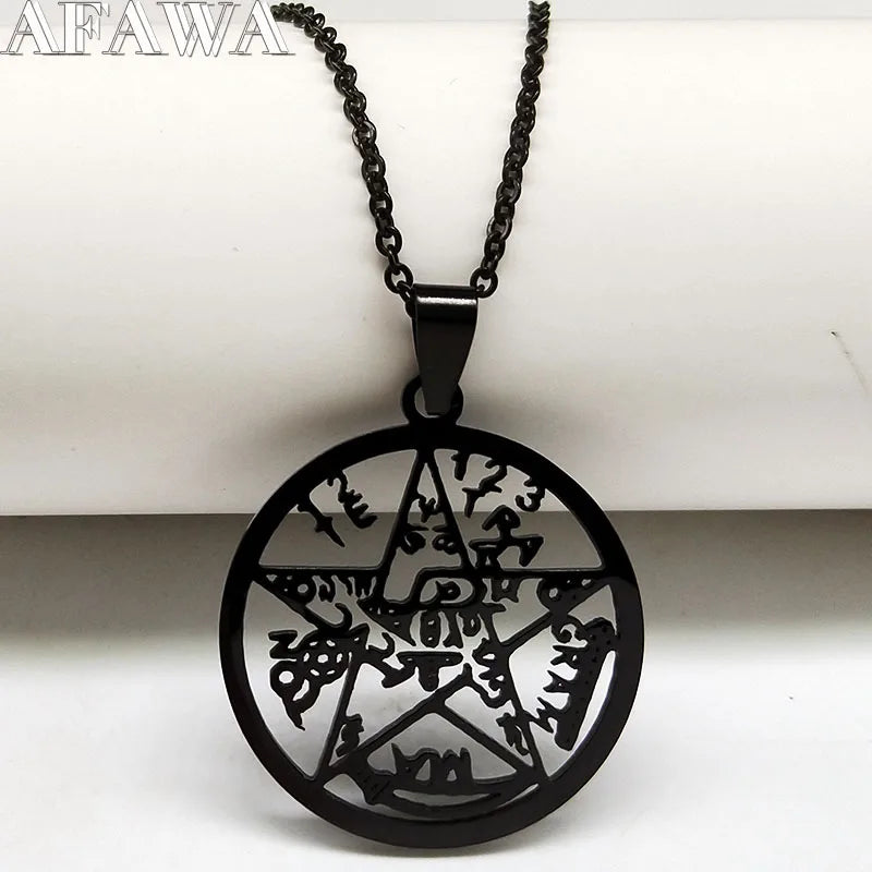 Witchcraft Pentagram Tetragrammaton Pendant Stainless Steel Necklace for Women Men Jewish Protection Tetragramaton Jewelry N425