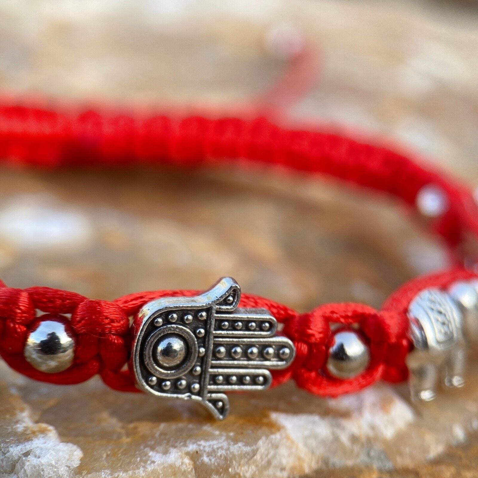 Red San Benito St Benedict Medal Hamsa Hand Elephant Four-Leaf Clover Bracelet