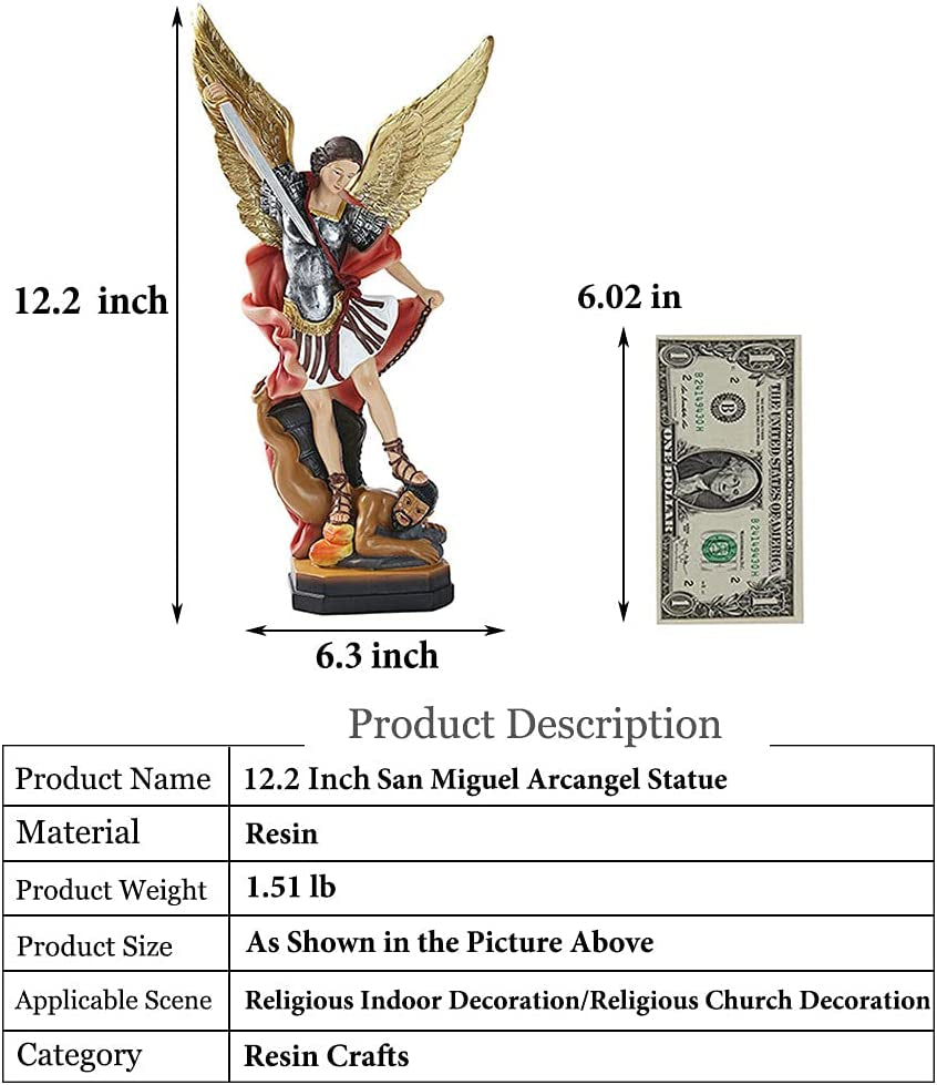 12.2 Inch St Michael Statue, Archangel Michael Statue, San Miguel Arcangel Statue,Michael Archangel Defeated Lucifer Tramples Demon Statue, Religious Collectible Angel Sculpture