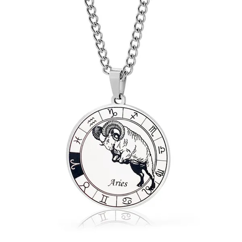 12 Constellation Pendant Necklace Men and Women Titanium Steel Domineering Personality Fashion Leo Turntable Couple Stainless Steel Necklace