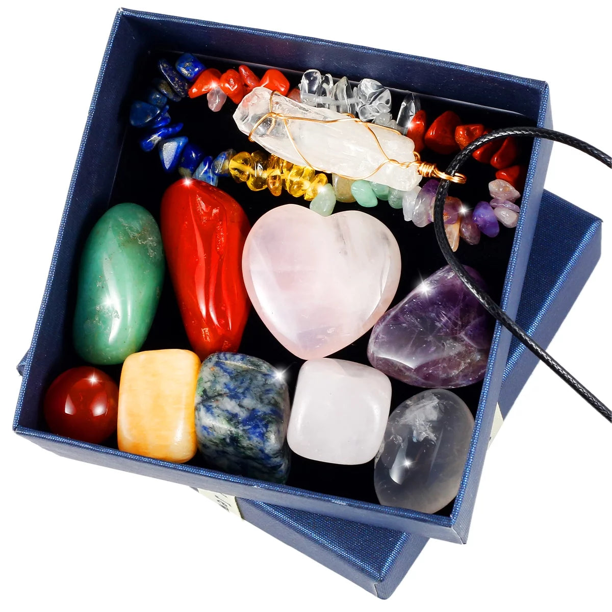 Healing Crystals Set with Gift Box Pendant and Bracelet Crystals and Gemstones Healing Set for Beginners Natural Chakra Stones Set