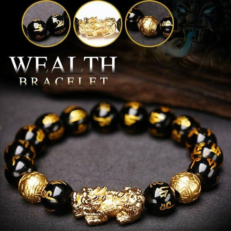 Feng Shui Black Obsidian Beads Bracelet Attract Wealth Good Luck Bangle Pixiu US