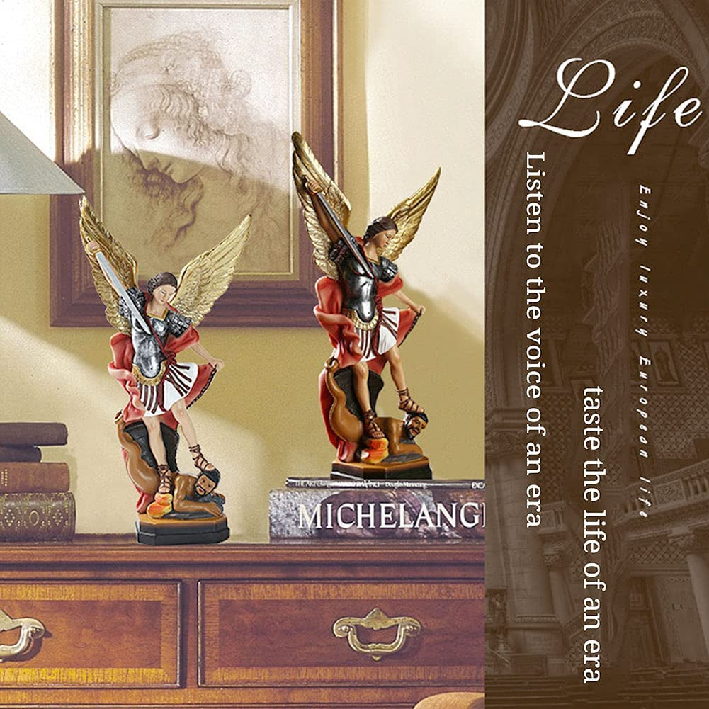 12.2 Inch St Michael Statue, Archangel Michael Statue, San Miguel Arcangel Statue,Michael Archangel Defeated Lucifer Tramples Demon Statue, Religious Collectible Angel Sculpture