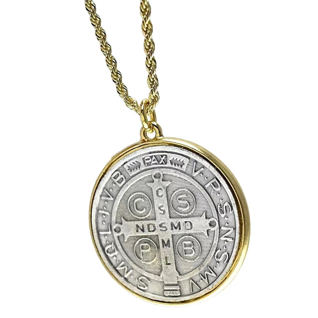 Medalla De San Benito Necklace 48Mm Medal Saint St Benedict Catholic Pendant 24" X 3MM Rope Chain