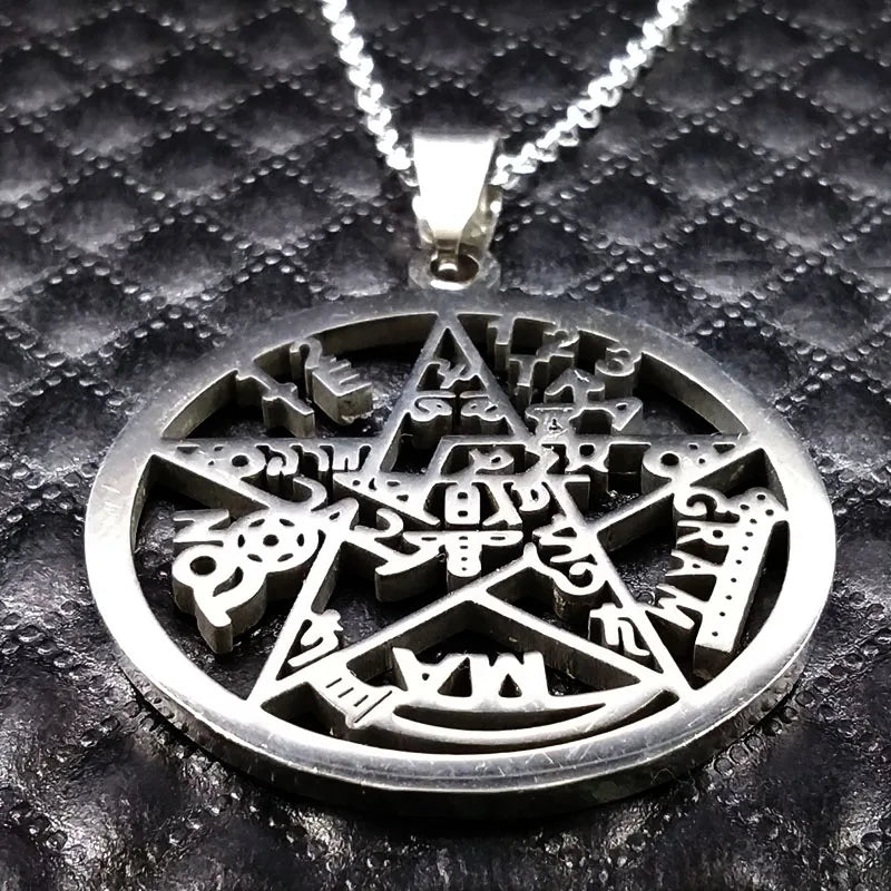 Witchcraft Pentagram Tetragrammaton Pendant Stainless Steel Necklace for Women Men Jewish Protection Tetragramaton Jewelry N425