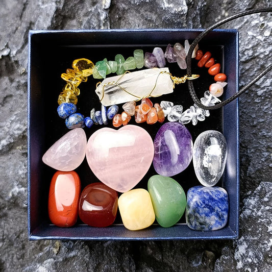 Healing Crystals Set with Gift Box Pendant and Bracelet Crystals and Gemstones Healing Set for Beginners Natural Chakra Stones Set