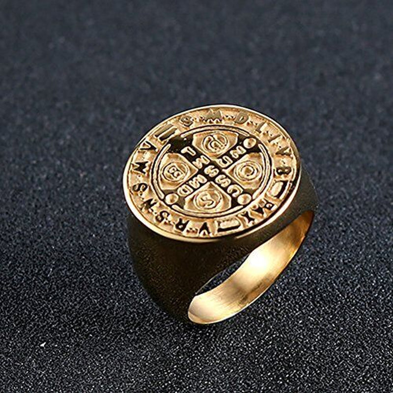 Anillo De San Benito De Oro De Acero Inoxidable Para Hombre, Size 10