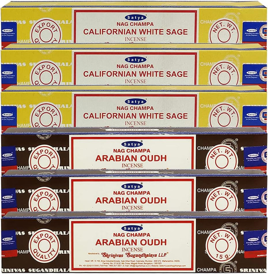 White Sage Arabian Oudh Incense Sticks & Holder Bundle Variety Pack from House of Nag Champa Incense Sticks and