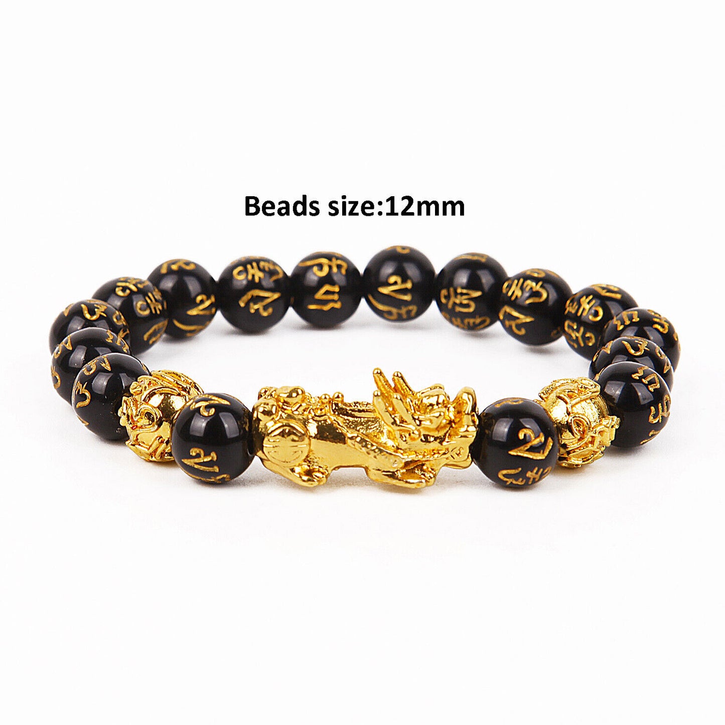 Feng Shui Black Obsidian Beads Bracelet Attract Wealth Good Luck Bangle Pixiu US