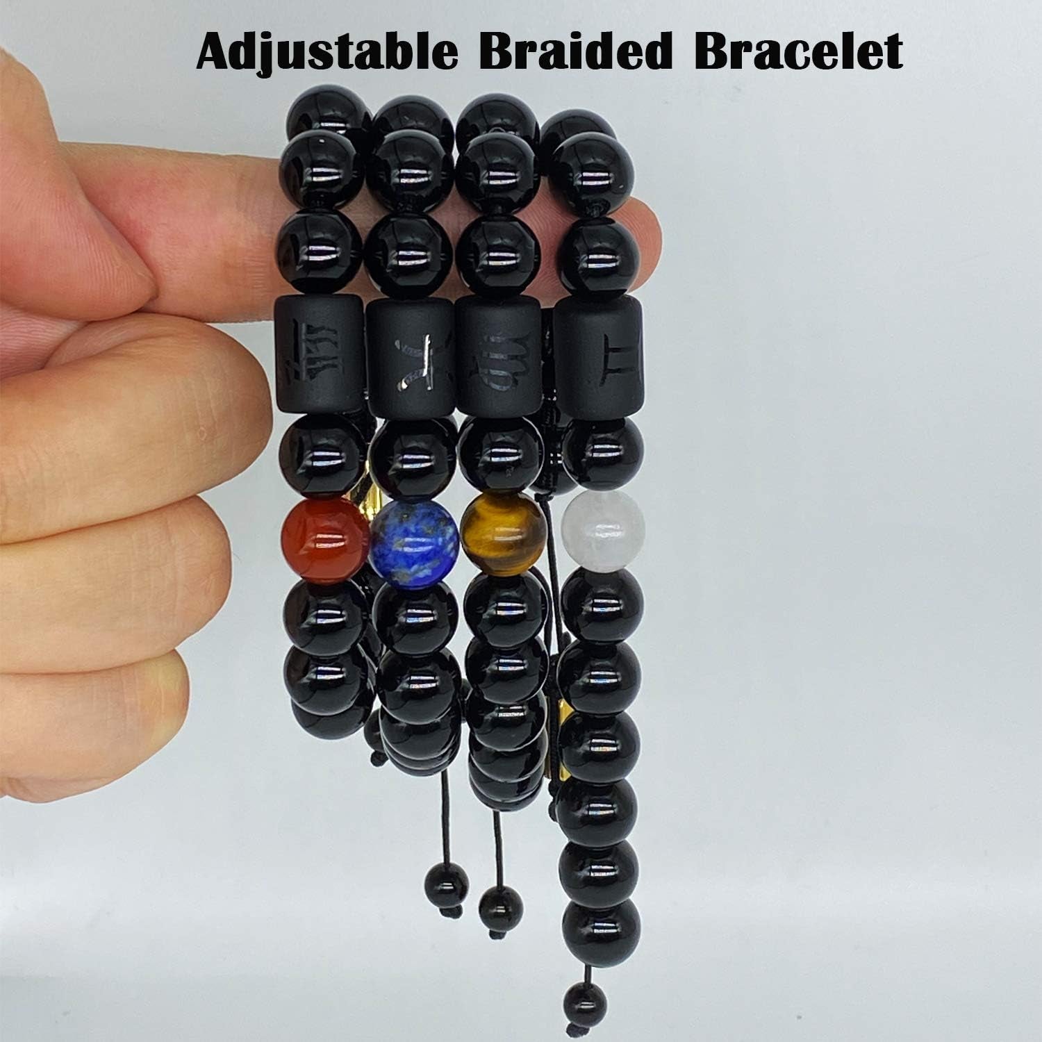 Zodiac Bracelet for Men Women, 8Mm 10Mm Natural Black Onyx Stone Star Sign Constellation Horoscope Bracelet Gifts