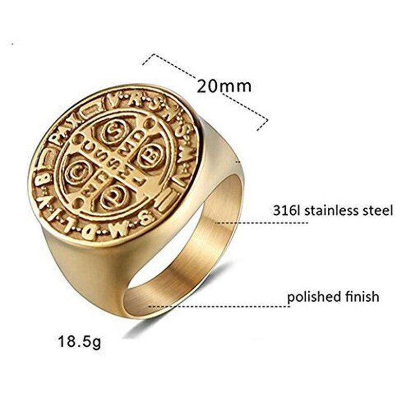 Anillo De San Benito De Oro De Acero Inoxidable Para Hombre, Size 10