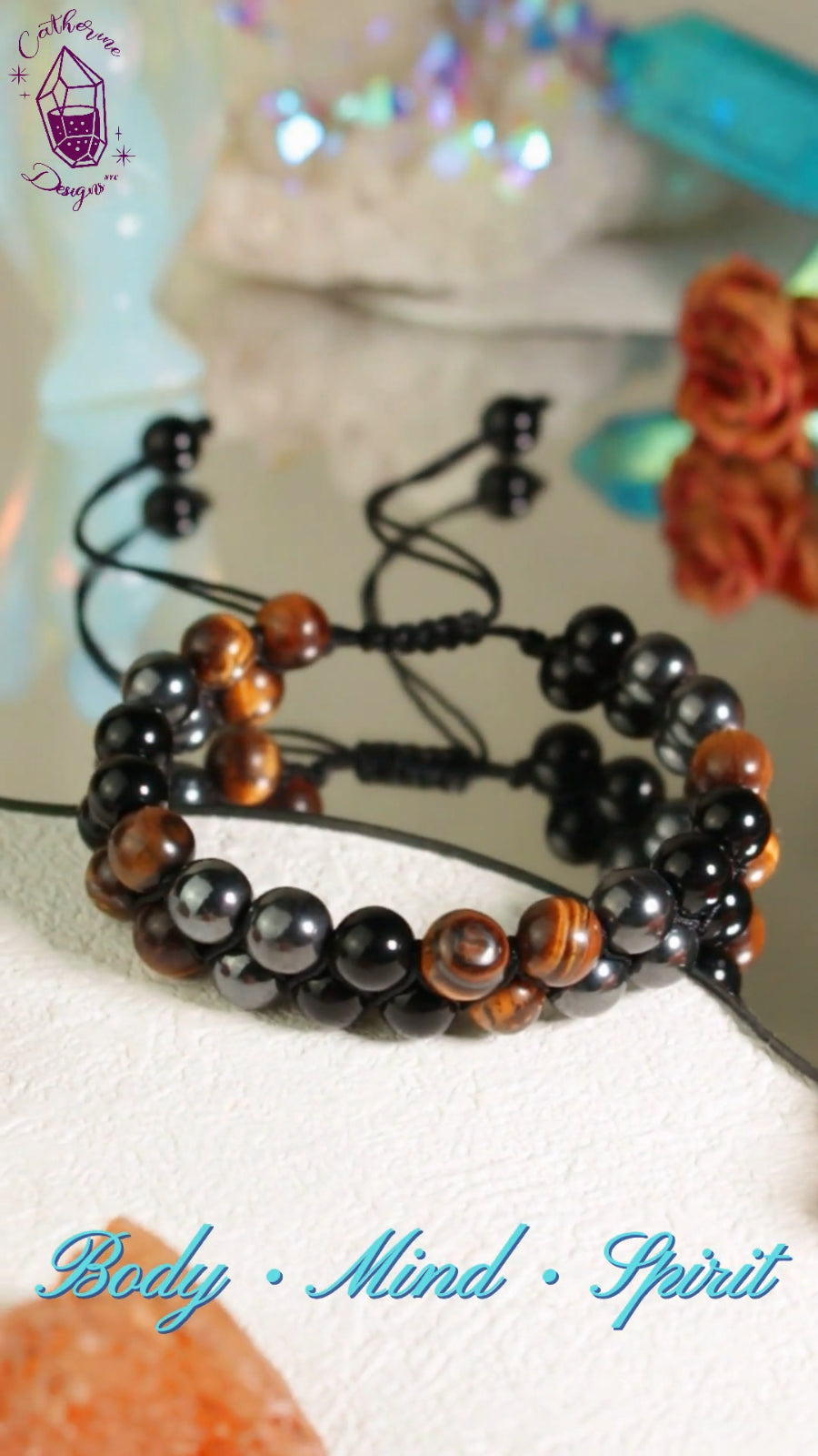 Triple Protection Tiger Eye Hematite Obsidian Beaded Healing Women Men Bracelet