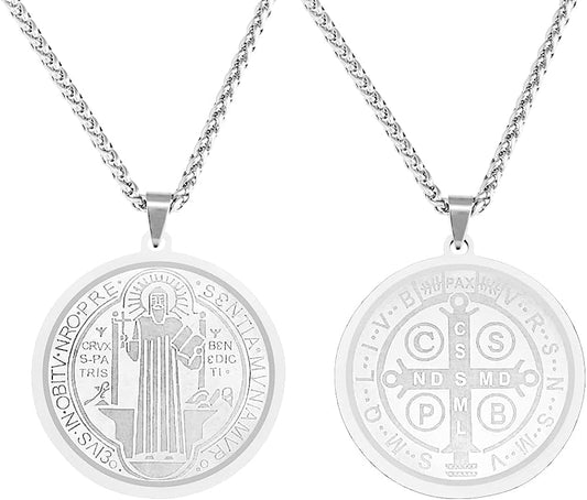 Medallas Collar Cadena De San Benito De Acero Inoxidable Para Hombre Mujer