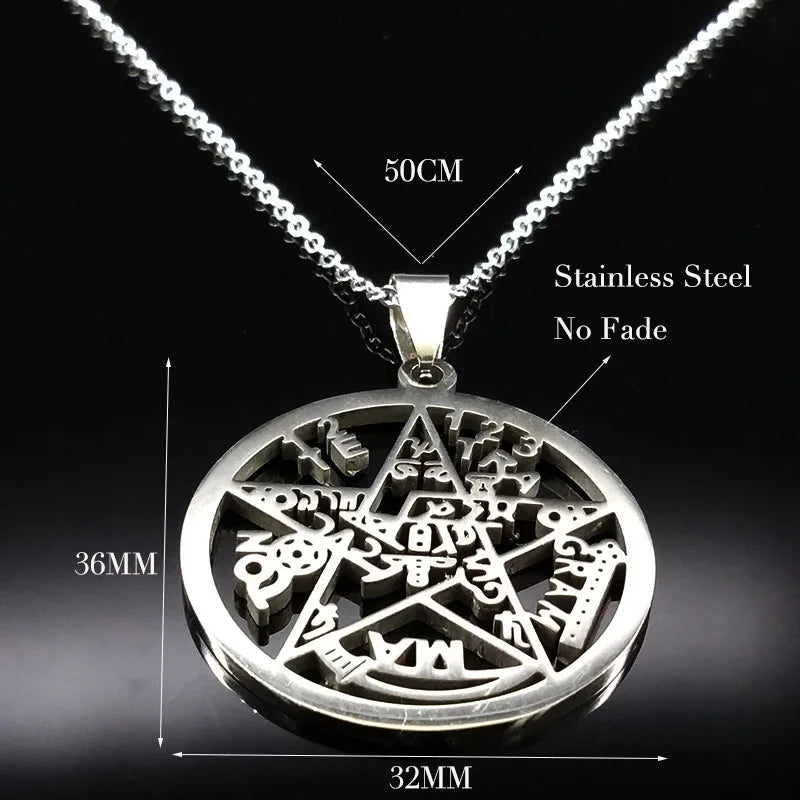 Witchcraft Pentagram Tetragrammaton Pendant Stainless Steel Necklace for Women Men Jewish Protection Tetragramaton Jewelry N425