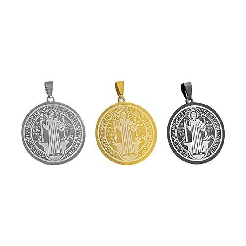 Medallas Collar Cadena De San Benito De Acero Inoxidable Para Hombre Mujer