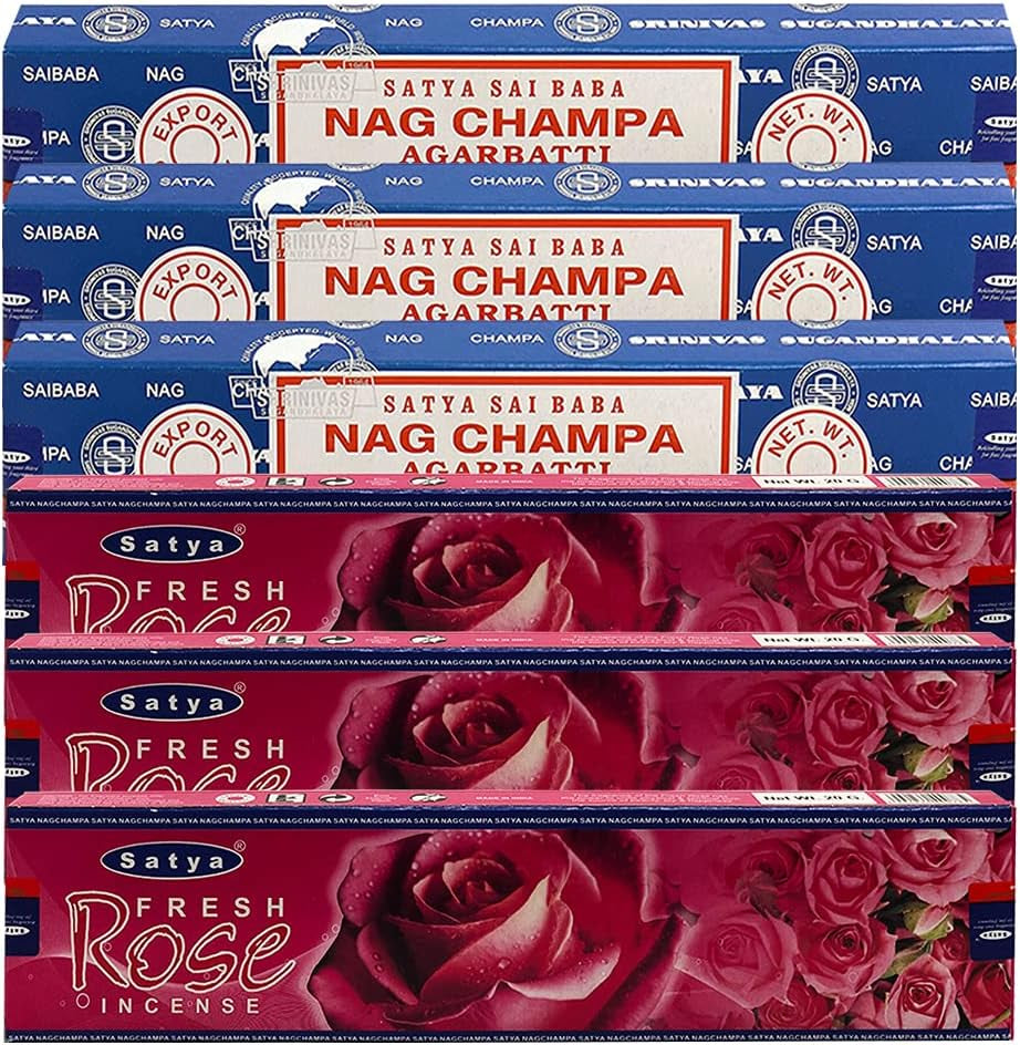 Nag Champa Rose Incense Sticks & Holder Bundle Variety Pack from House of Satya Incense Sticks and