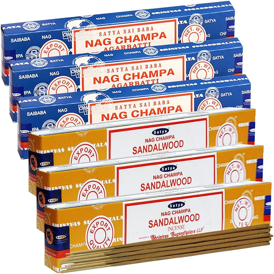 Nag Champa Sandalwood Incense Sticks & Holder Bundle Variety Pack from House of Satya Incense Sticks and