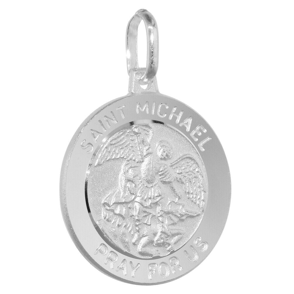 Sterling Silver St Michael Medal Pendant Charm 3/4" Round