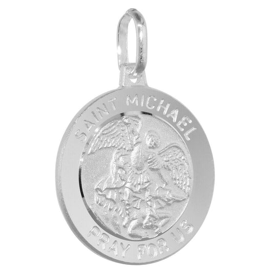 Sterling Silver St Michael Medal Pendant Charm 3/4" Round