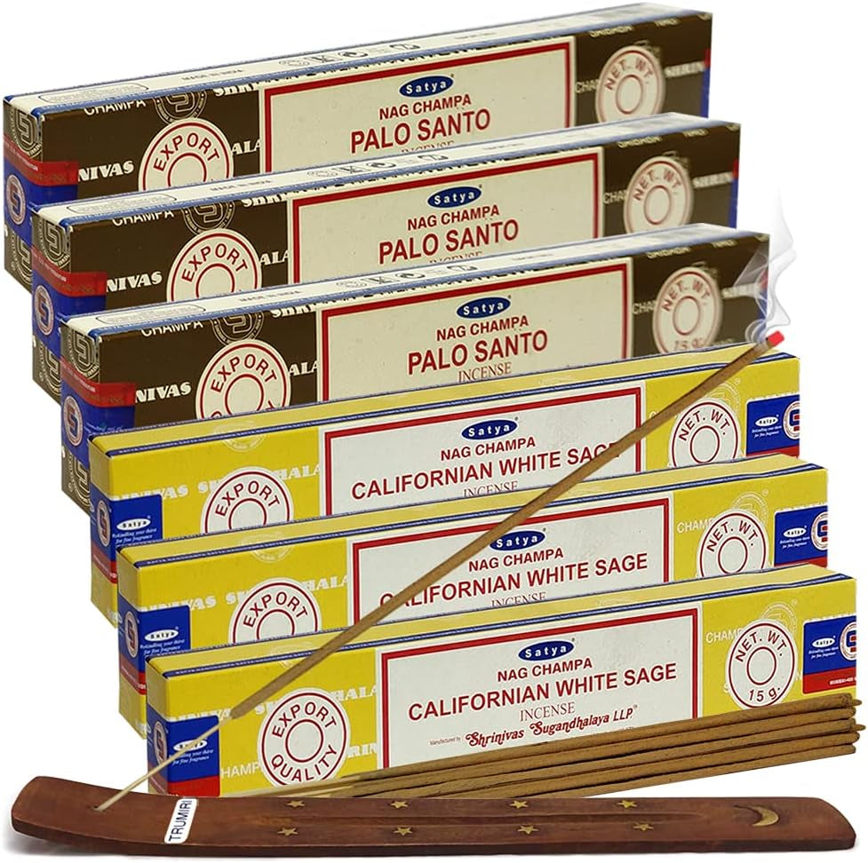 Palo Santo White Sage Incense Sticks & Holder Bundle Variety Pack from House of Nag Champa Incense Sticks and