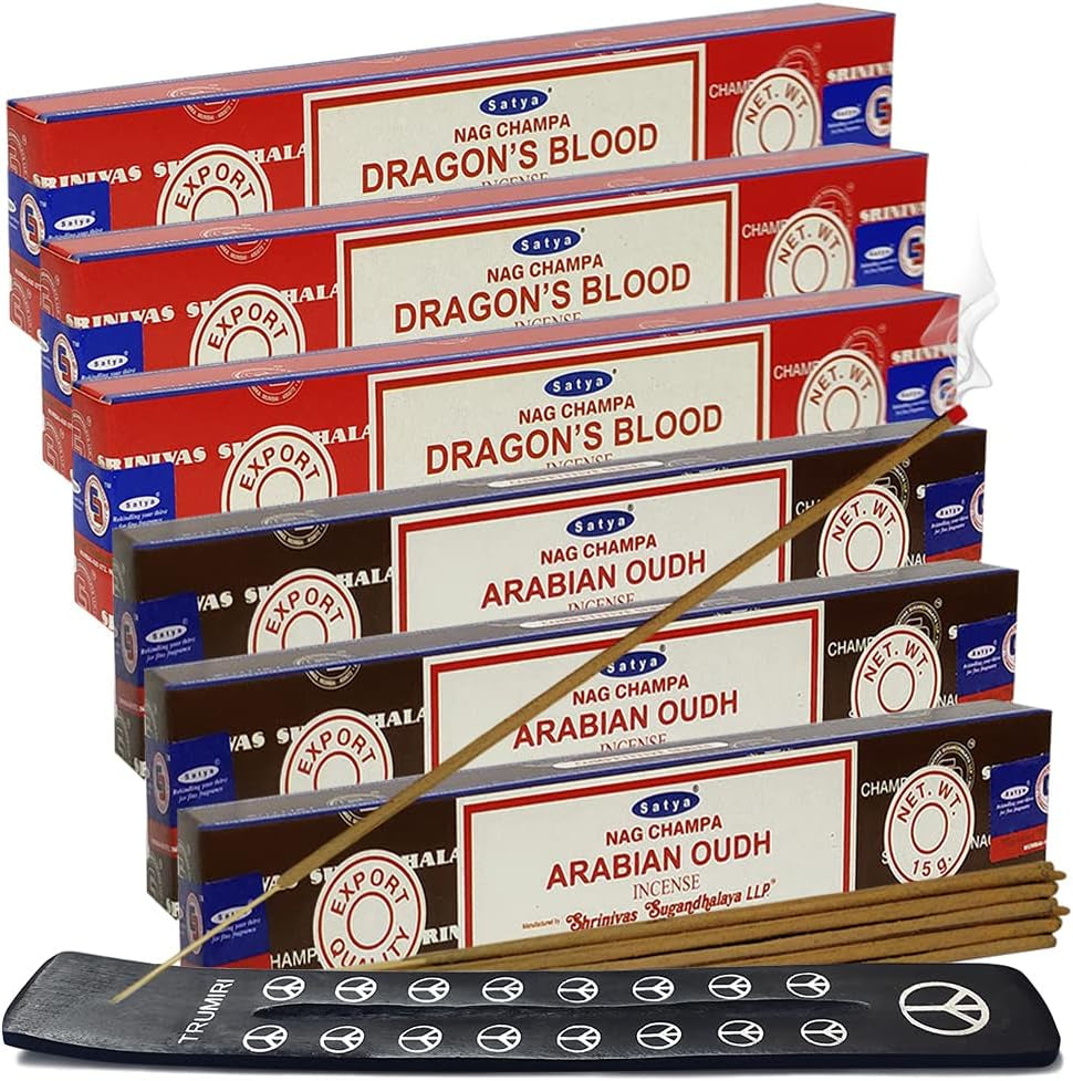 Dragons Blood Arabian Oudh Incense Sticks & Holder Bundle Variety Pack from House of Nag Champa Incense Sticks and