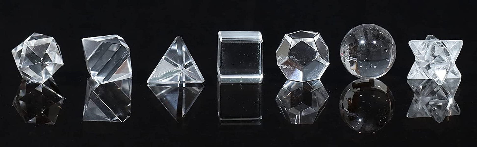 Clear Quartz 7 Pcs Platonic Solid Sacred Stones Geometry Set for Reiki Healing Chakra Stone Balancing Crystal Cleansing Spiritual Money Good Luck Decor Size: 15-20 Mm