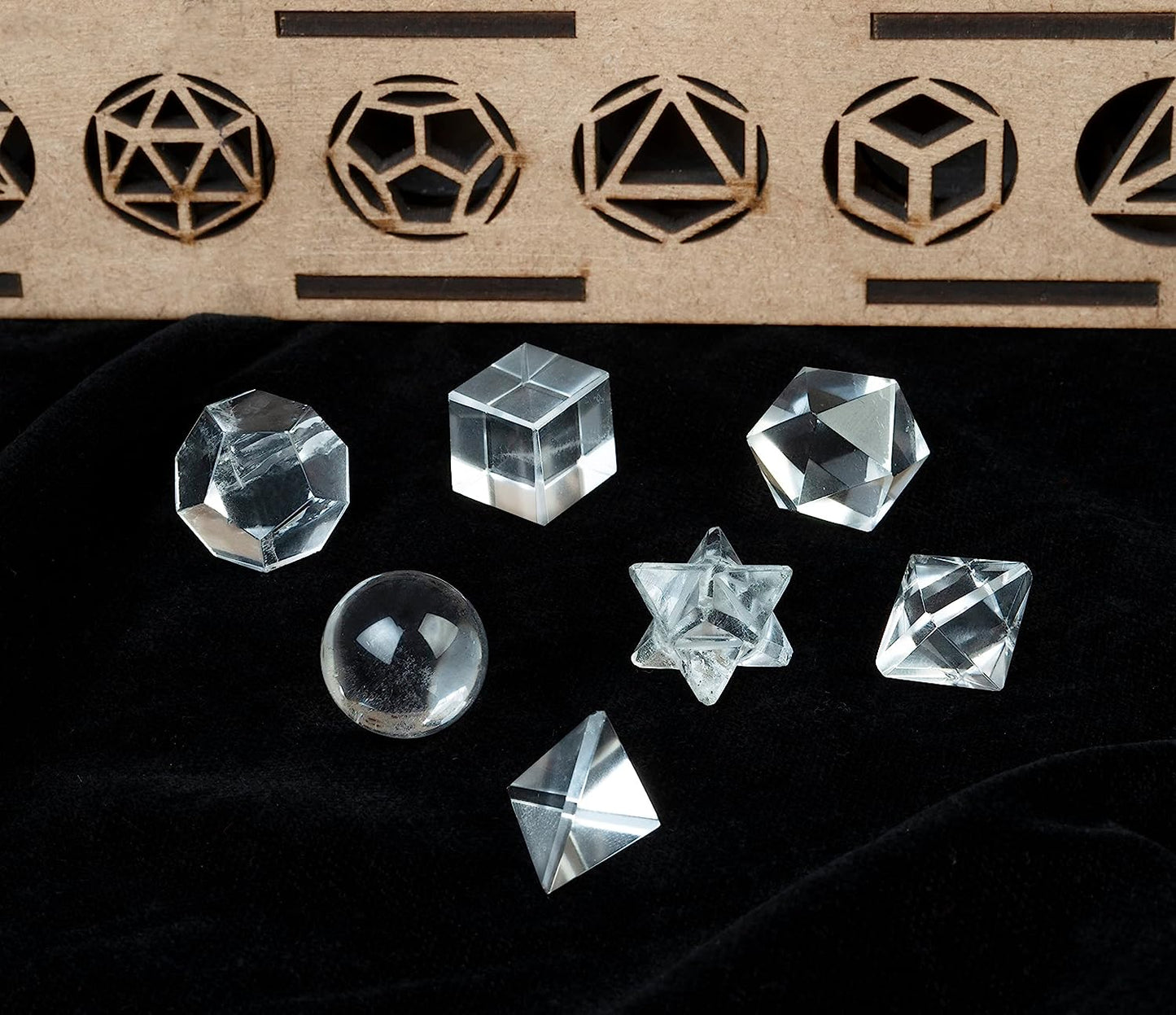 Clear Quartz 7 Pcs Platonic Solid Sacred Stones Geometry Set for Reiki Healing Chakra Stone Balancing Crystal Cleansing Spiritual Money Good Luck Decor Size: 15-20 Mm