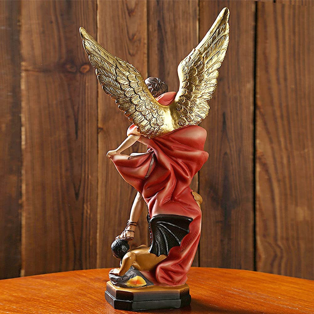 12.2 Inch St Michael Statue, Archangel Michael Statue, San Miguel Arcangel Statue,Michael Archangel Defeated Lucifer Tramples Demon Statue, Religious Collectible Angel Sculpture