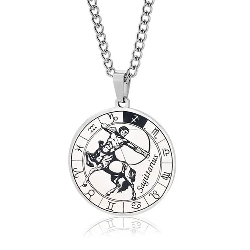 12 Constellation Pendant Necklace Men and Women Titanium Steel Domineering Personality Fashion Leo Turntable Couple Stainless Steel Necklace