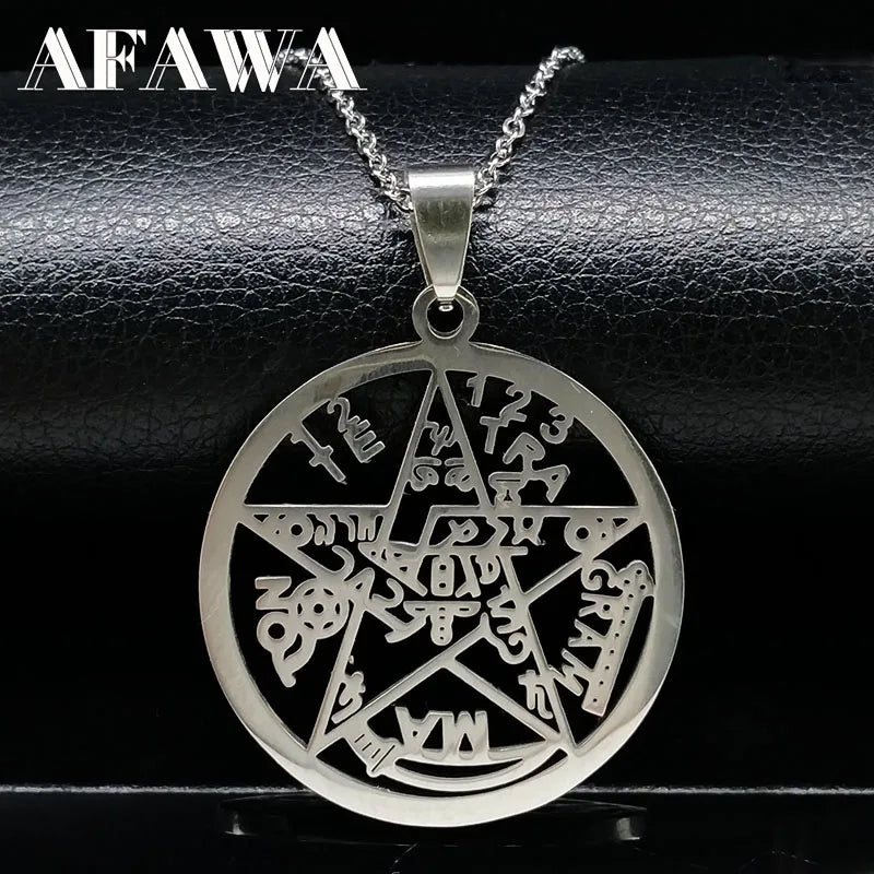 Witchcraft Pentagram Tetragrammaton Pendant Stainless Steel Necklace for Women Men Jewish Protection Tetragramaton Jewelry N425