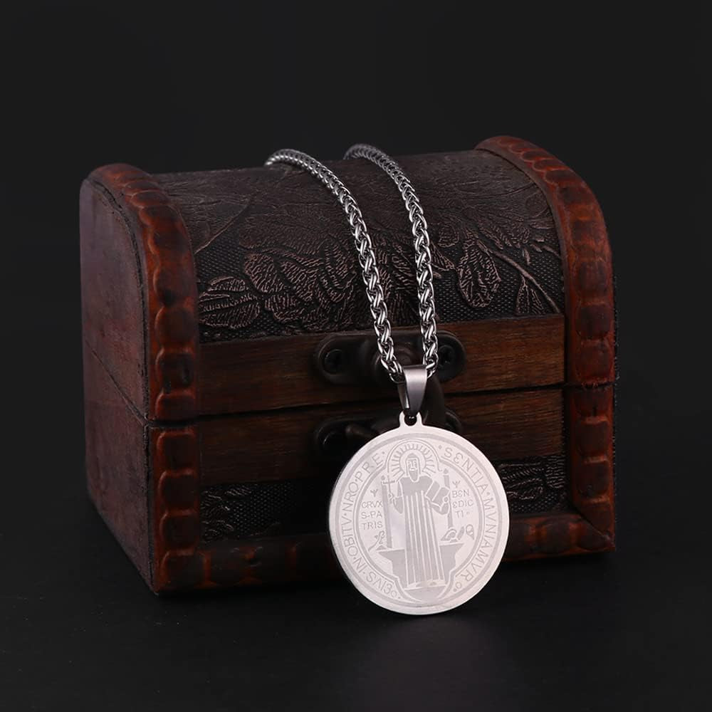 Medallas Collar Cadena De San Benito De Acero Inoxidable Para Hombre Mujer