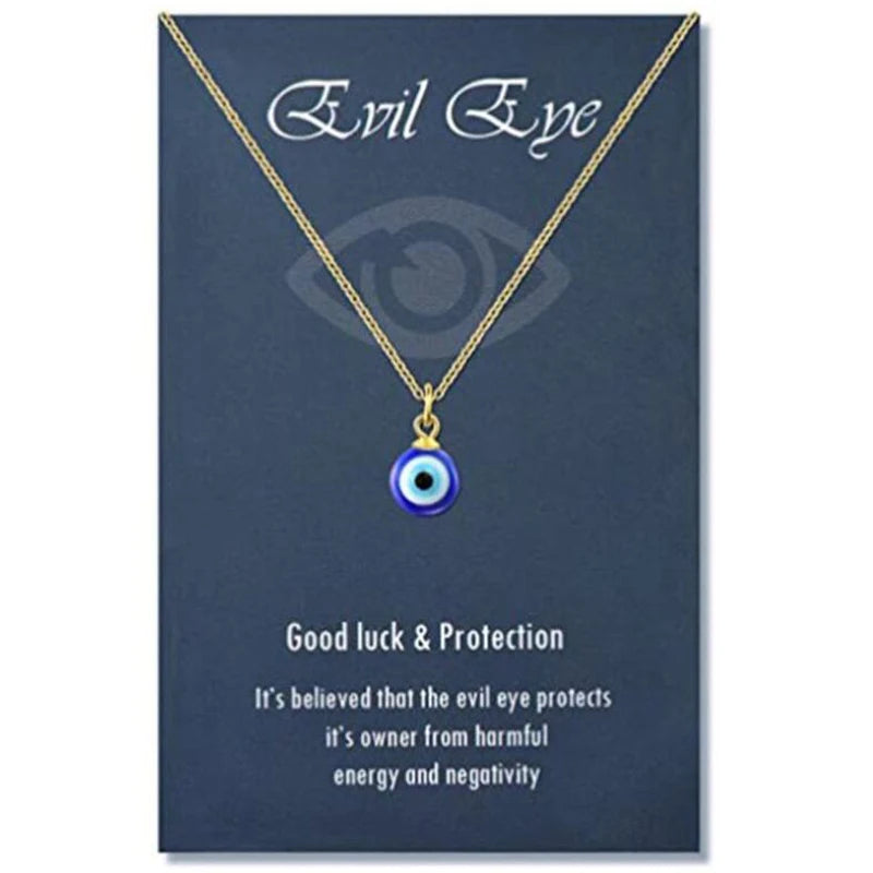 Evil Eye Chain Necklace Blue Eyes Amulet Pendant Necklace Ojo Turco Kabbalah Protection Delicate Jewelry Gift for Women Girls