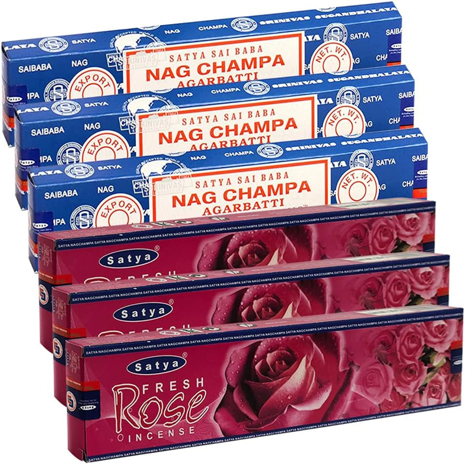 Nag Champa Rose Incense Sticks & Holder Bundle Variety Pack from House of Satya Incense Sticks and