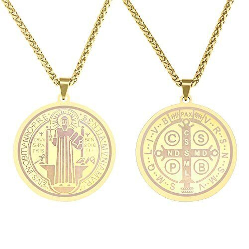 Medallas Collar Cadena De San Benito De Acero Inoxidable Para Hombre Mujer