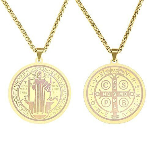 Medallas Collar Cadena De San Benito De Acero Inoxidable Para Hombre Mujer