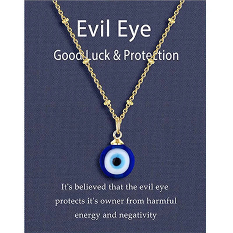 Evil Eye Chain Necklace Blue Eyes Amulet Pendant Necklace Ojo Turco Kabbalah Protection Delicate Jewelry Gift for Women Girls