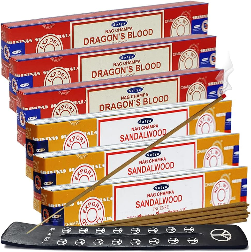 Dragons Blood Sandalwood Incense Sticks & Holder Bundle Variety Pack from House of Nag Champa Incense Sticks and