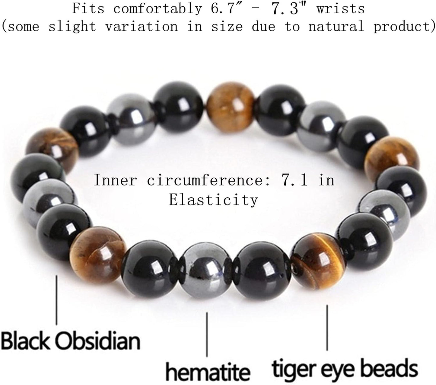 Triple Protection Bracelet for Bring Luck and Prosperity Hematite Black Obsidian Tiger Eye Stone Bracelets for Men Women, Beaded Buddha Healing Rope Uni Bracelet (2Pcs)