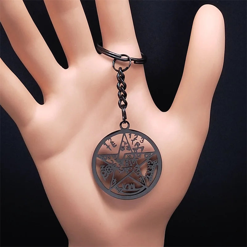 Witchcraft Pentagram Tetragrammaton Pendant Stainless Steel Necklace for Women Men Jewish Protection Tetragramaton Jewelry N425