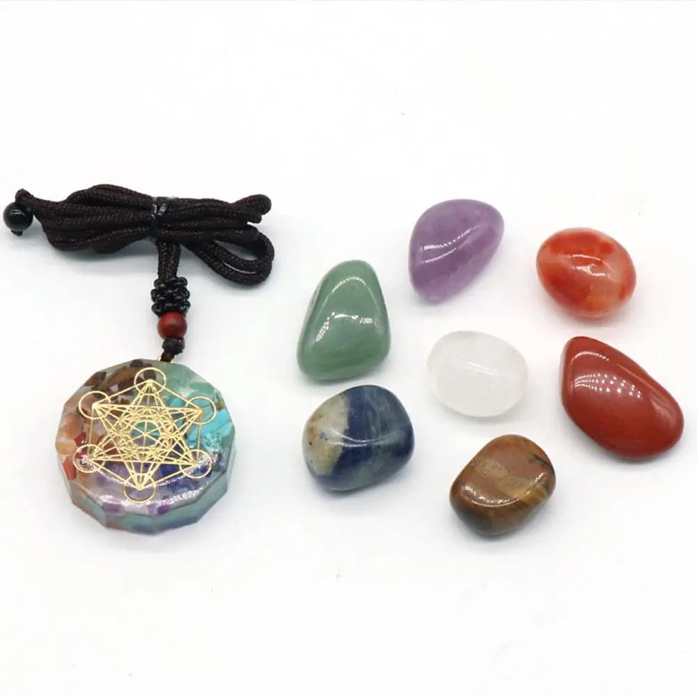 Natural Crystal Chakras Kit Amethyst Stone Healing Meditation Reiki 7 Chakra Yoga Stone Set Collection Gifts Necklace Spiritual