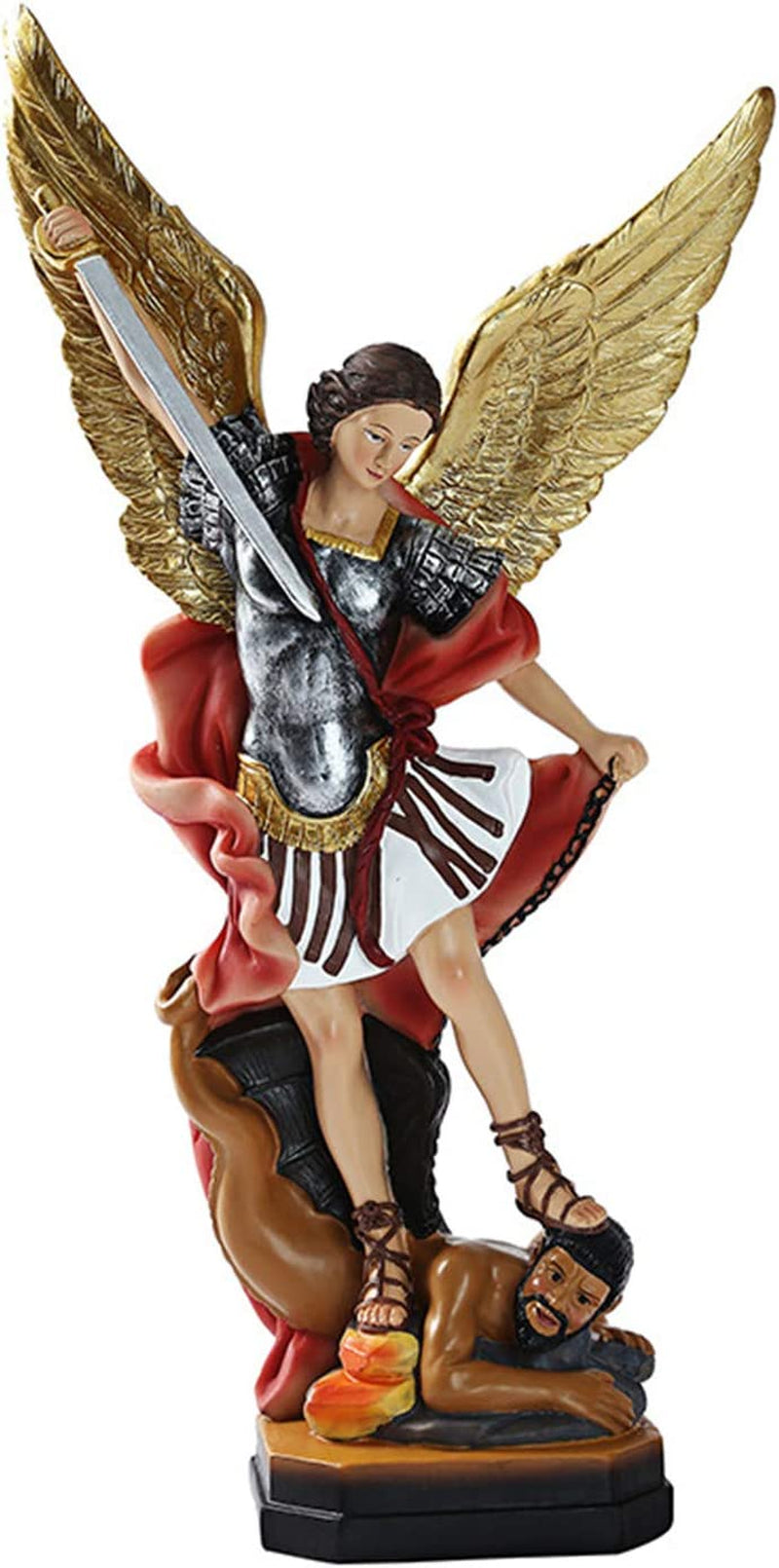 12.2 Inch St Michael Statue, Archangel Michael Statue, San Miguel Arcangel Statue,Michael Archangel Defeated Lucifer Tramples Demon Statue, Religious Collectible Angel Sculpture