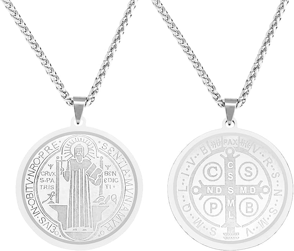 Medallas Collar Cadena De San Benito De Acero Inoxidable Para Hombre Mujer