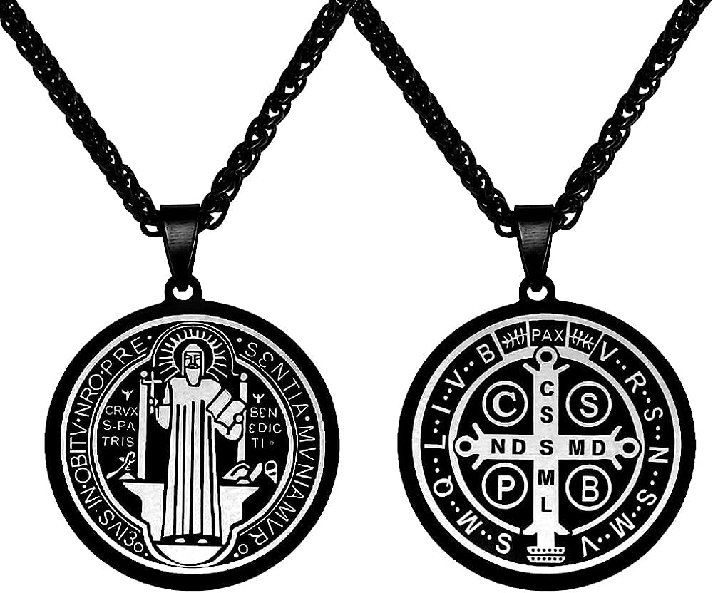 Medallas Collar Cadena De San Benito De Acero Inoxidable Para Hombre Mujer