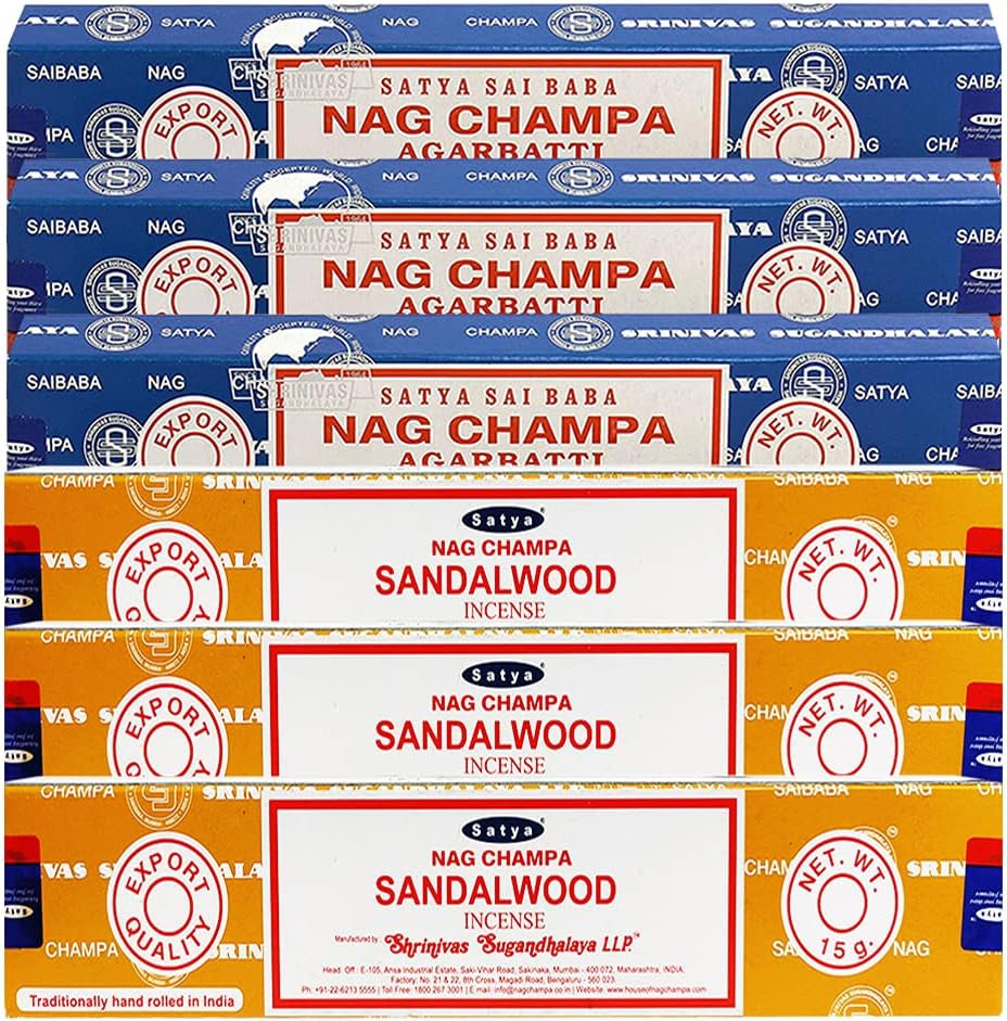 Nag Champa Sandalwood Incense Sticks & Holder Bundle Variety Pack from House of Satya Incense Sticks and