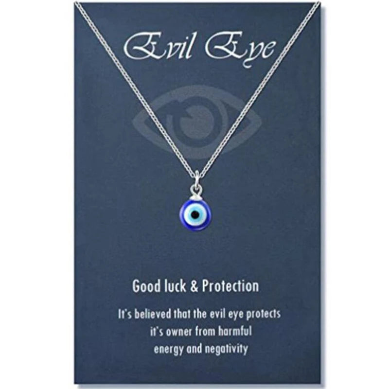 Evil Eye Chain Necklace Blue Eyes Amulet Pendant Necklace Ojo Turco Kabbalah Protection Delicate Jewelry Gift for Women Girls