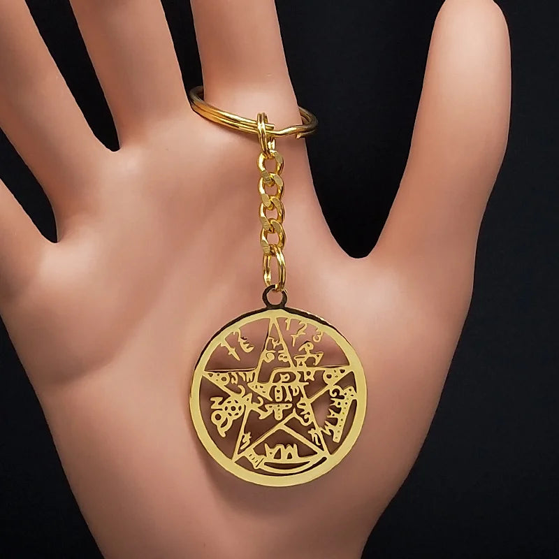 Witchcraft Pentagram Tetragrammaton Pendant Stainless Steel Necklace for Women Men Jewish Protection Tetragramaton Jewelry N425