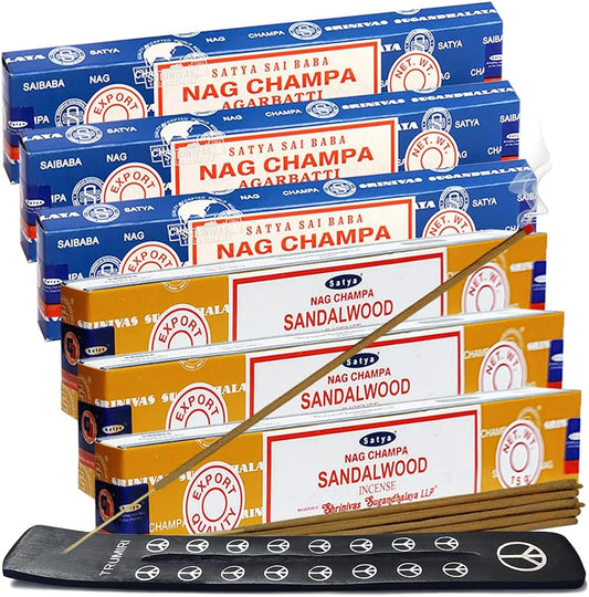 Nag Champa Sandalwood Incense Sticks & Holder Bundle Variety Pack from House of Satya Incense Sticks and