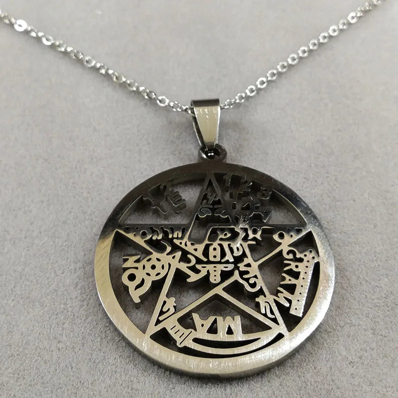 Witchcraft Pentagram Tetragrammaton Pendant Stainless Steel Necklace for Women Men Jewish Protection Tetragramaton Jewelry N425