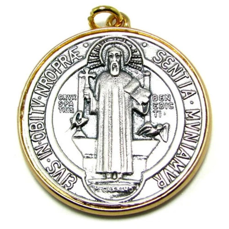 Medalla De San Benito Necklace 48Mm Medal Saint St Benedict Catholic Pendant 24" X 3MM Rope Chain